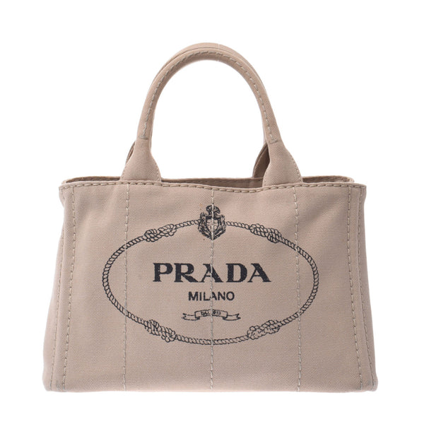 Prada Prada Kanapamini米色1BG439女式帆布手提包B等级使用水池