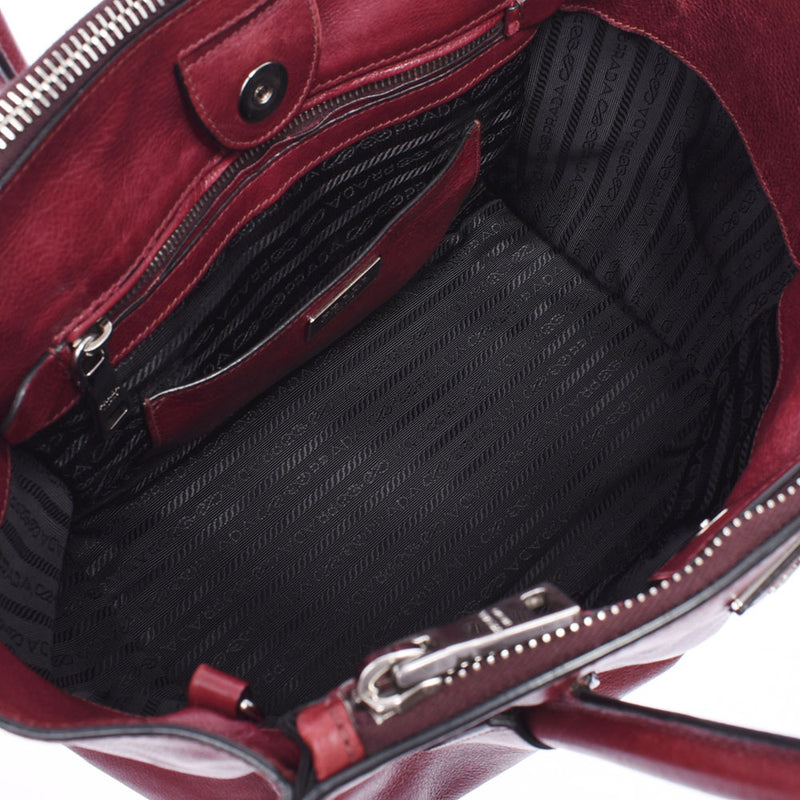 PRADA Prada 2way bag Dark Red Silver Bracket B2625M Ladies Curf Handbag B Rank Used Silgrin