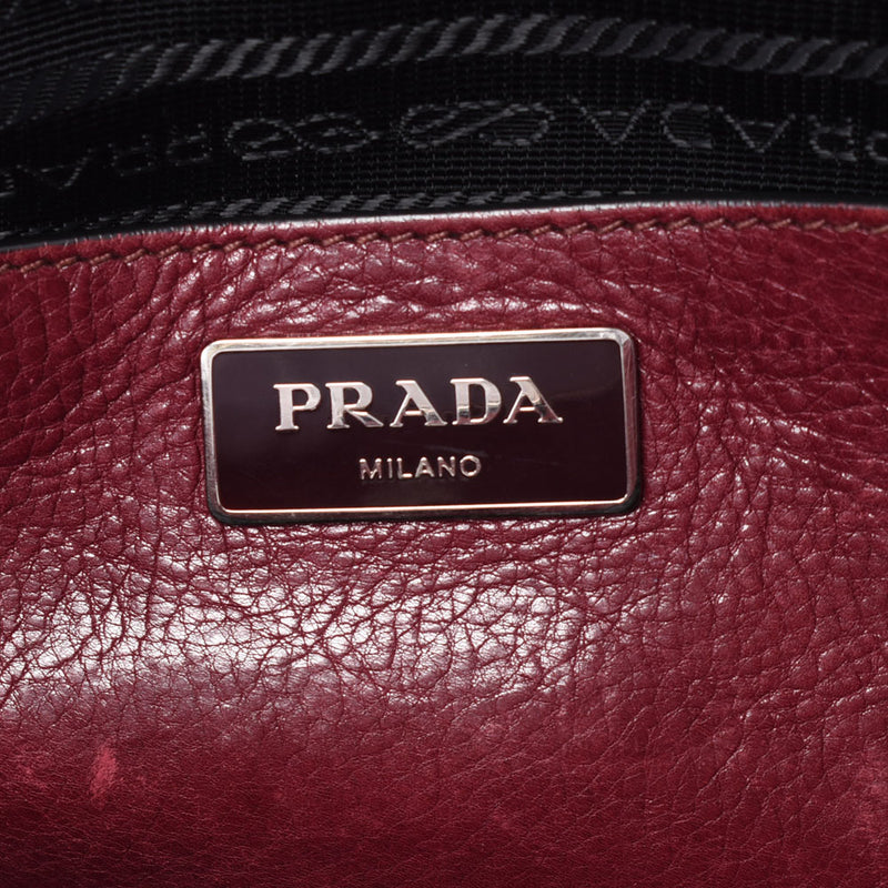 PRADA プラダ 2WAYバッグ ダークレッド系 シルバー金具 B2625M レディース カーフ ハンドバッグ Bランク 中古 銀蔵