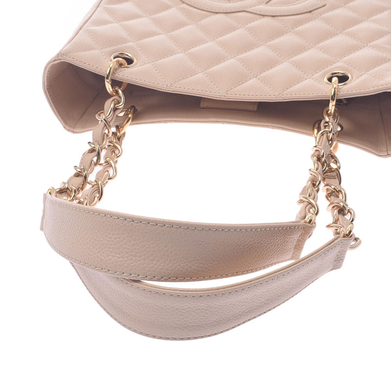 Chanel Chanel Matrasse PST链手提包米色黄金支架女士鱼子酱皮手提包袋AB排名使用