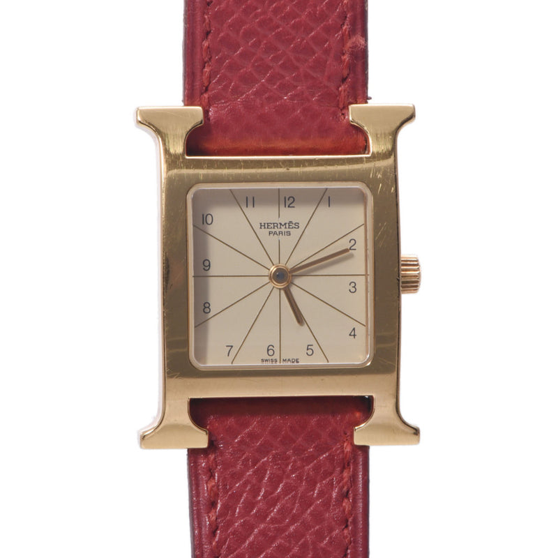 Hermes Hermes H Watch HH1.201 Women's GP / Leather Watch Quartz Ivory Dimeter AB Rank Used Silgrin