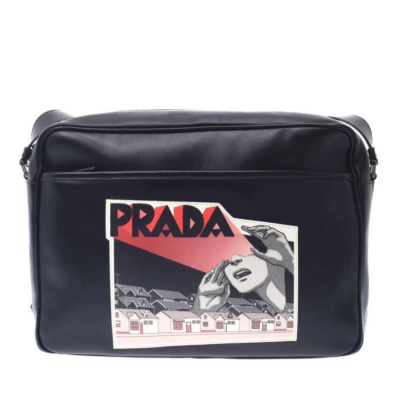 PRADA プラダ コミック 黒 ユニセックス レザー ショルダーバッグ ABランク 中古 銀蔵