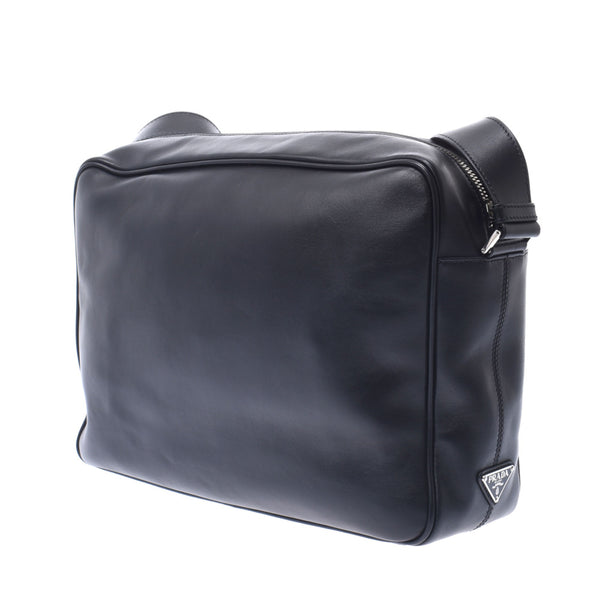 PRADA Prada Comic Black Unisex Leather Shoulder Bag AB Rank Used Silgrin
