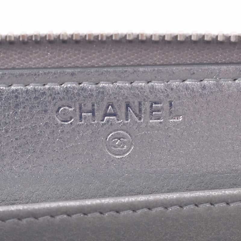 CHANEL Chanel Airline Round Fastener Silver Silver Fittings Ladies Lambskin Long Wallet AB Rank Used Silgrin