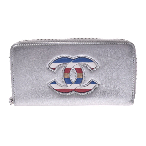 CHANEL Chanel Airline Round Fastener Silver Silver Fittings Ladies Lambskin Long Wallet AB Rank Used Silgrin