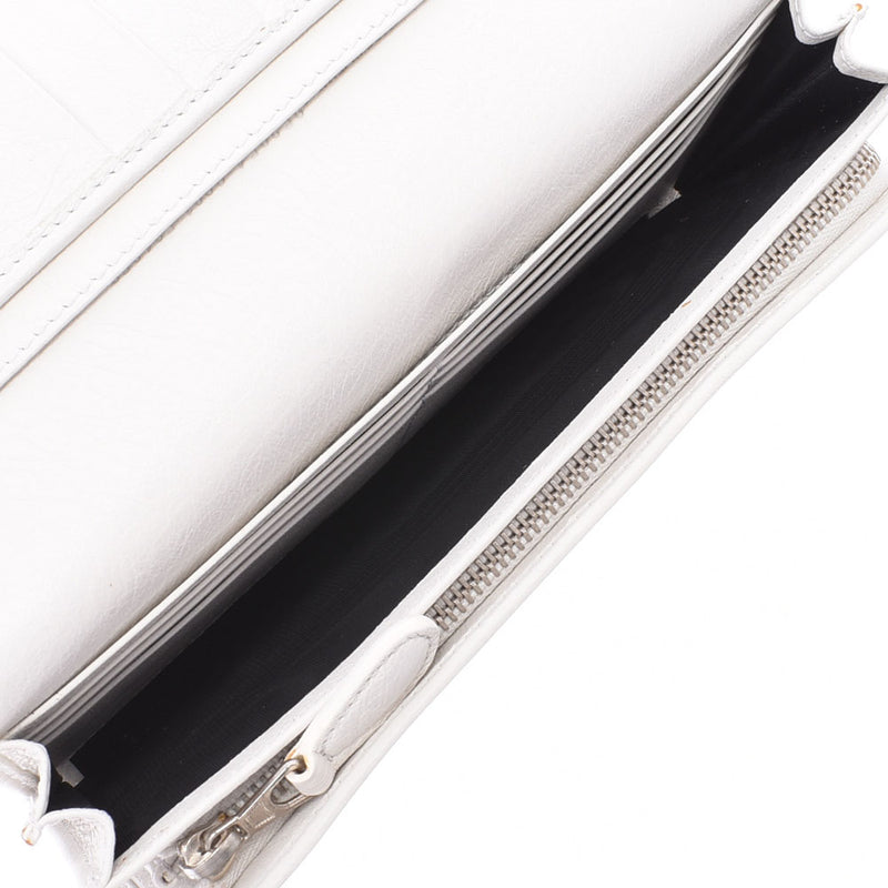 Balenciaga Valenciaga Giant Continental White Unisex Leather Long Wallet A-Rank Used Silgrin