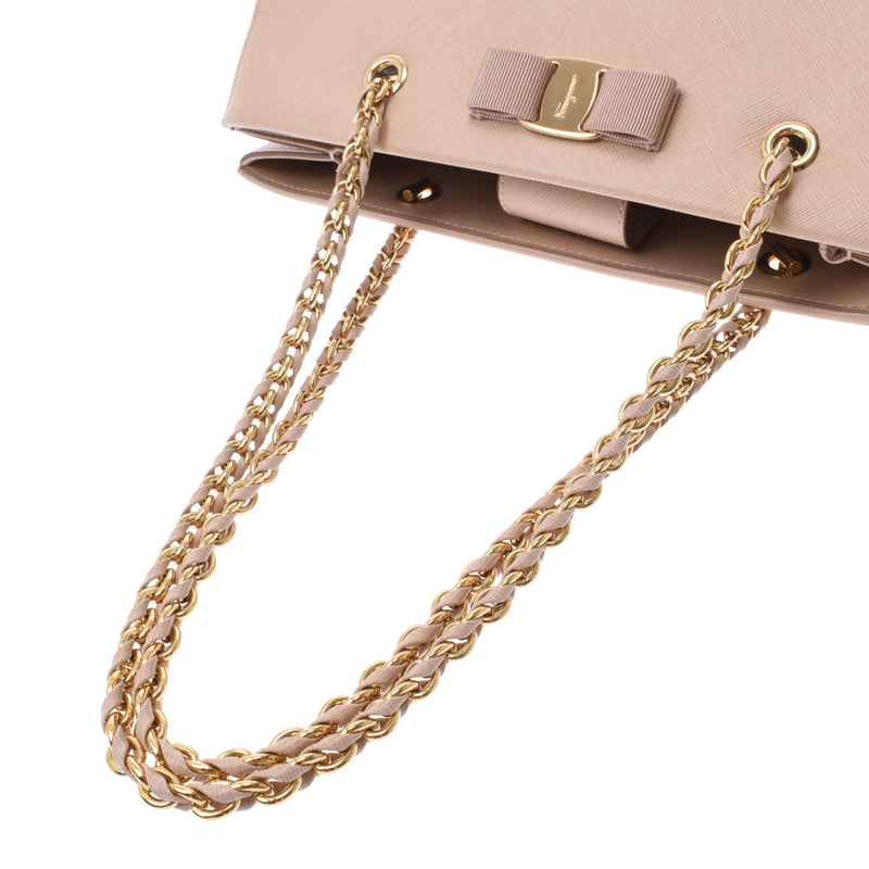 Salvatore Ferragamo Ferragamo Vara Chain Bag Beige Gold Bracket Women's Leather Handbag A-Rank Used Sinkjo