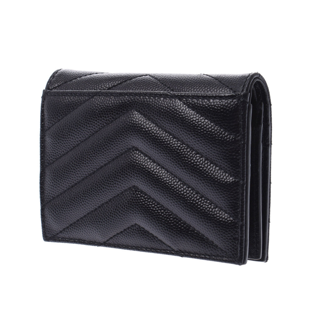 SAINT LAURENT ブラック 二つ折り財布 レザー コンパクト サンローランコンパクトウォレット 黒 ゴールド金具 ユニセックス 二