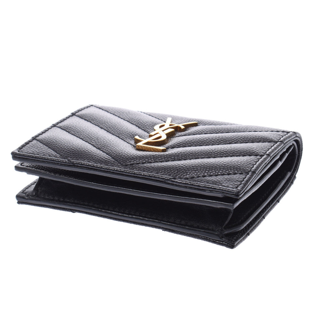 SAINT LAURENT ブラック 二つ折り財布 レザー コンパクト サンローランコンパクトウォレット 黒 ゴールド金具 ユニセックス 二