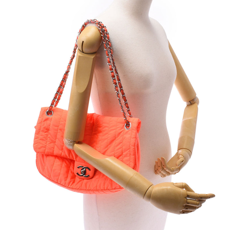 CHANEL Chanel Chain Shoulder Fluorescent Orange Silver Bracket Ladies Nylon / Leather Shoulder Bag AB Rank Used Silgrin