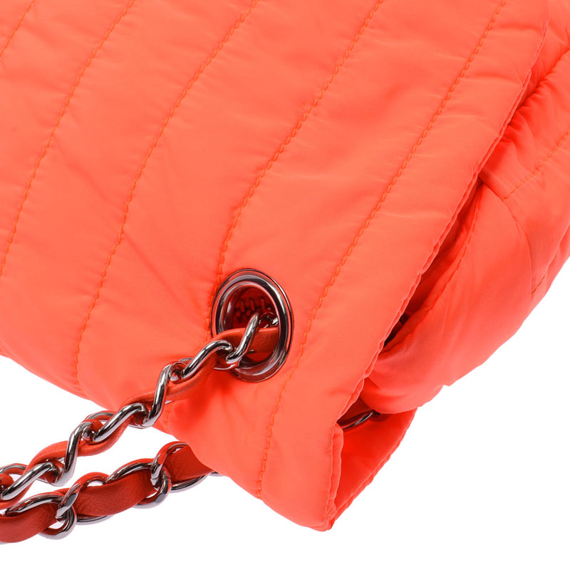 CHANEL Chanel Chain Shoulder Fluorescent Orange Silver Bracket Ladies Nylon / Leather Shoulder Bag AB Rank Used Silgrin