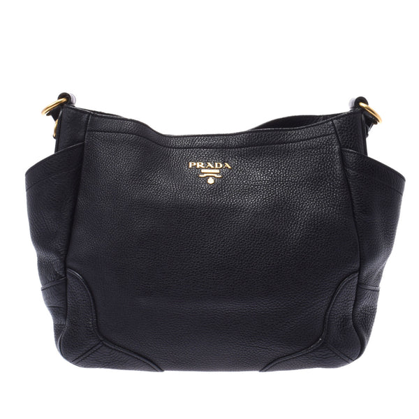 PRADA Prada One Shoulder Bag Black Gold Bracket Ladies Leather Type Pushed Semi-Shoulder Bag B Rank Used Silgrin
