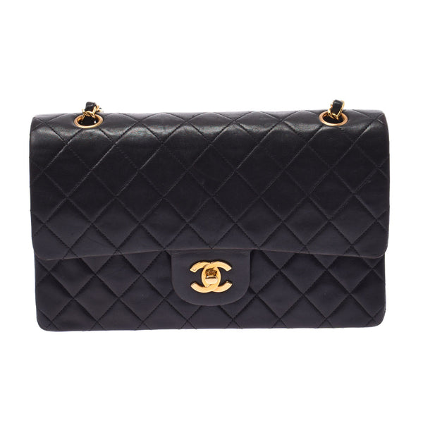 Chanel Chanel Matrasse Chain Shoulder Double Lid Black Gold Bracket Ladies Lamskin Shoulder Bag B Rank Used Sinkjo