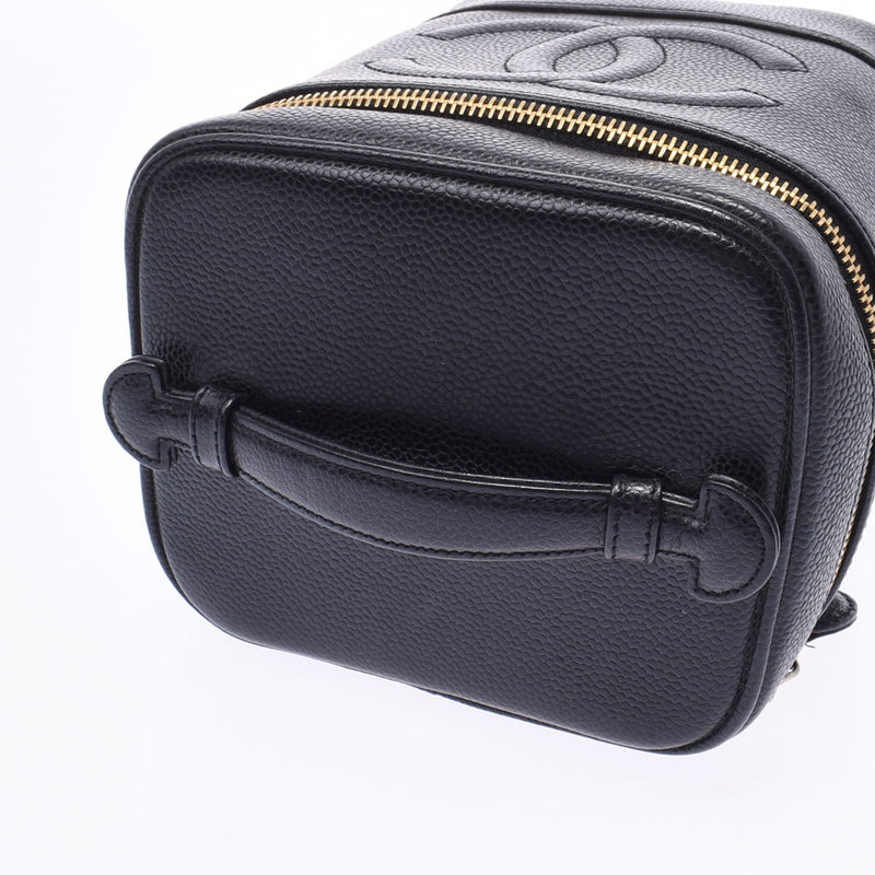 Chanel vertical vanity black gold metallic caviar skin handbag