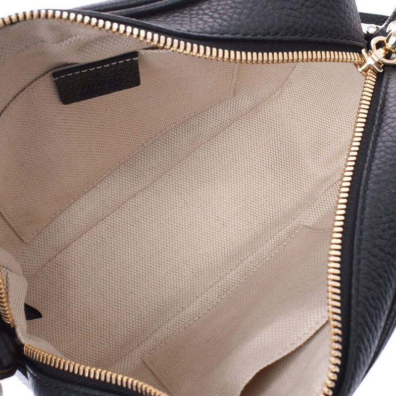 Gucci Gucci Soho小迪斯科袋GG Logo Black Gold Bracket 308364女士皮革单肩包A级使用Silgrin