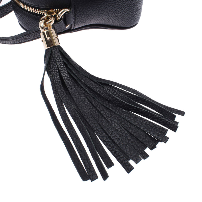 Gucci Gucci Soho小迪斯科袋GG Logo Black Gold Bracket 308364女士皮革单肩包A级使用Silgrin