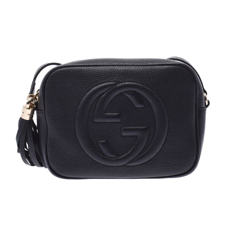 Gucci Gucci Soho小迪斯科袋GG Logo Black Gold Bracket 308364女士皮革单肩包A级使用Silgrin