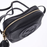 Gucci Gucci Soho小迪斯科袋GG Logo Black Gold Bracket 308364女士皮革单肩包A级使用Silgrin