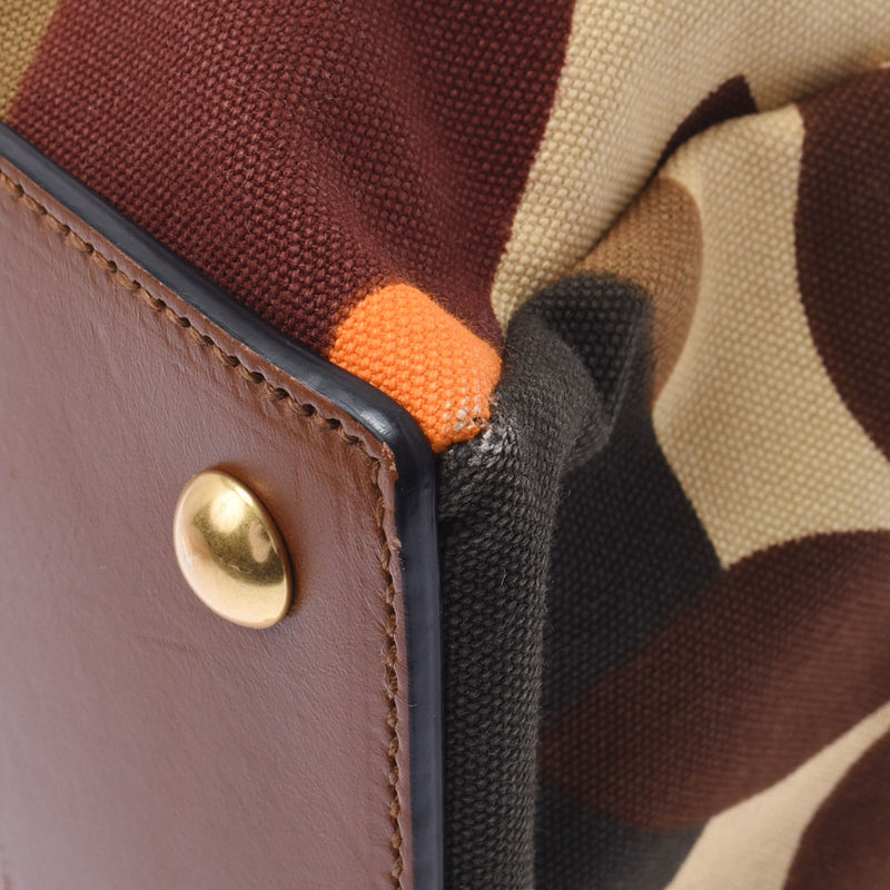 MIUMIU Miu Miu Flower Motif 2way Outlet Brown / Beige / Orange RN1032 Ladies Canvas Leather Handbag A-Rank Used Sinkjo