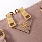 Prada Prada Prada Pink Beige Gold Bracket Ladies Safiano手提包AB级使用Ginzo
