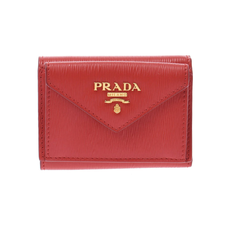 Prada Prada紧凑型钱包红色GP支架中性皮革tranque钱包新二手Ginzo