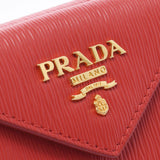 PRADA プラダ コンパクトウォレット 赤 GP金具 ユニセックス レザー 三つ折り財布 新同 中古 銀蔵