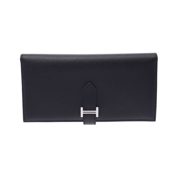 Hermes Hermes Beams Fle Black Silver Bracket D Engraved (around 2019) Ladies Voepson Long Wallet New Sanko