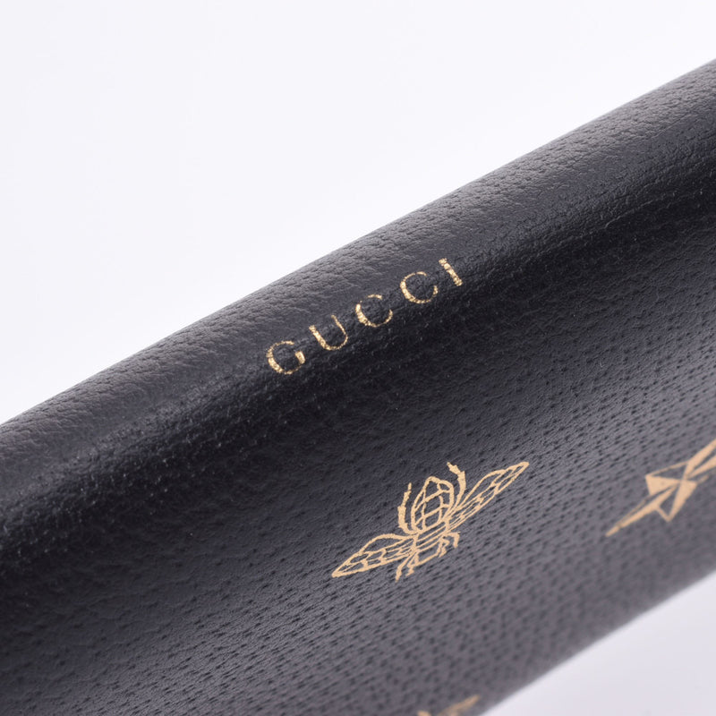 Gucci Gucci＆Star圆形紧固件黑色/金色495062男女通用皮革长钱包AB级使用Ginzo