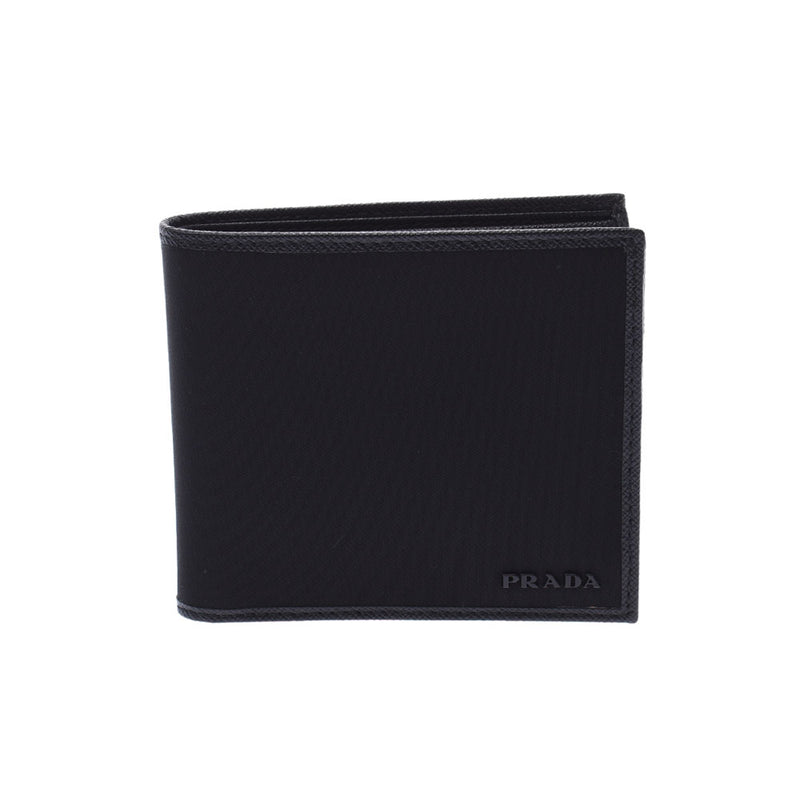 Prada Prada Black 2M0738中性尼龙皮革BI-折叠钱包未使用的Ginzo
