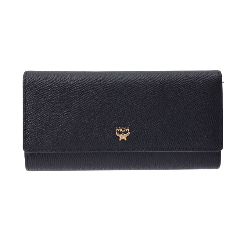 MCM Msiem Black Gold Bracket Unisex Long Wallet AB Rank Used Ginzo