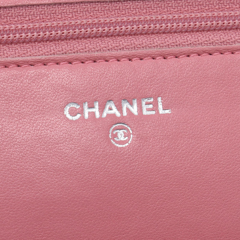 CHANEL Chanel Camelia Pink Silver Bracket Ladies Lambskin Chain Wallet B Rank Used Sinkjo