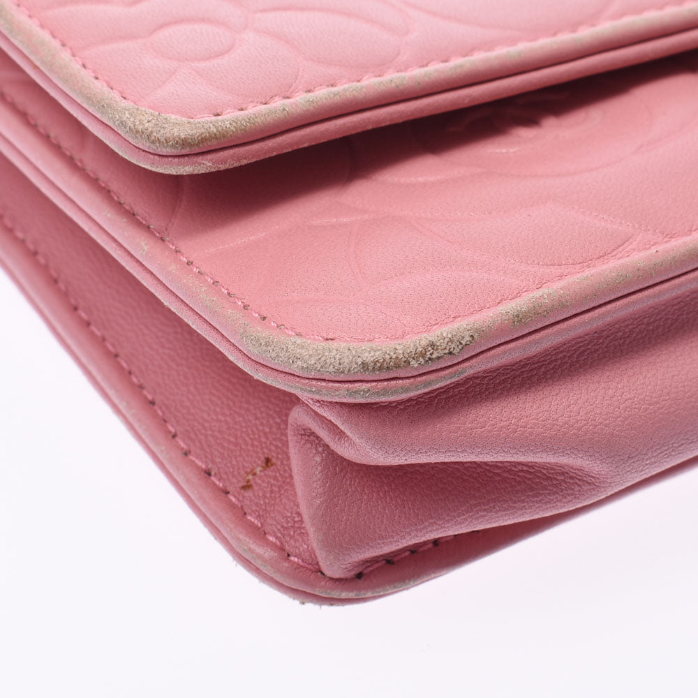 シャネルカメリア ピンク シルバー金具 レディース ラムスキン