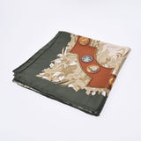 Hermes Hermes Care 90 Le Debuche Hunting Horse Riding / Dog Dark Green / Beige Ladies Silk 100% Scarf A-Rank Used Silgrin