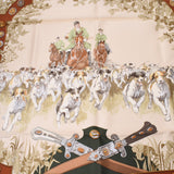 Hermes Hermes Care 90 Le Debuche Hunting Horse Riding / Dog Dark Green / Beige Ladies Silk 100% Scarf A-Rank Used Silgrin