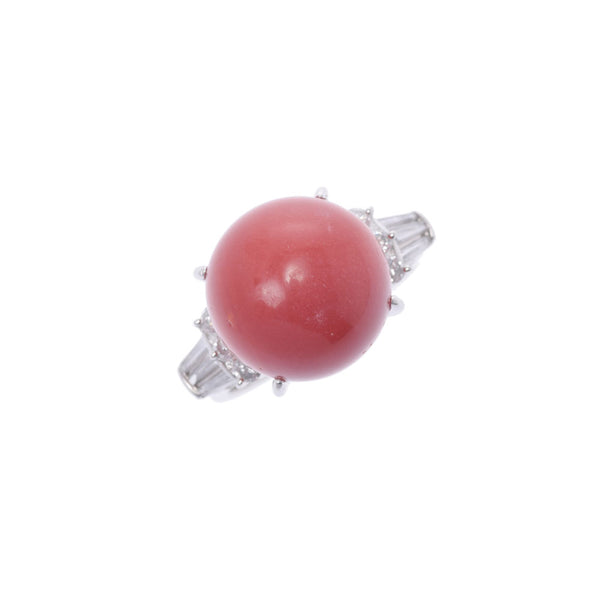Other coral about 13mm diamond 0.48ct No. 12 Ladies PT900 Platinum Ring / Ring A Rank used Ginzo