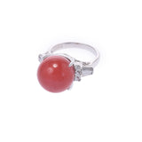 Other coral about 13mm diamond 0.48ct No. 12 Ladies PT900 Platinum Ring / Ring A Rank used Ginzo