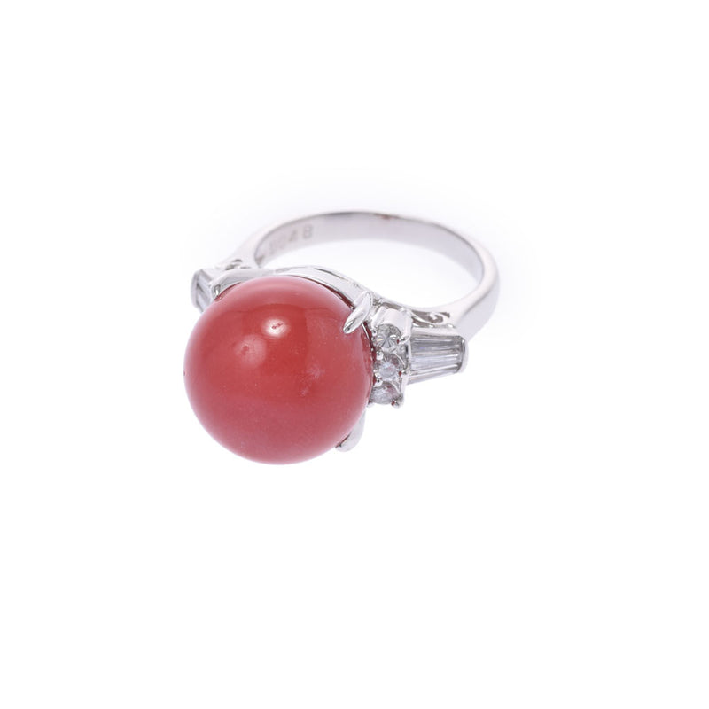 Other coral about 13mm diamond 0.48ct No. 12 Ladies PT900 Platinum Ring / Ring A Rank used Ginzo