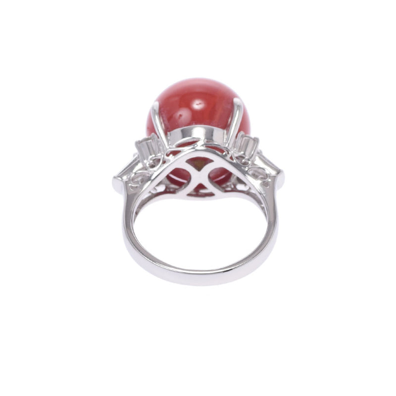 Other coral about 13mm diamond 0.48ct No. 12 Ladies PT900 Platinum Ring / Ring A Rank used Ginzo