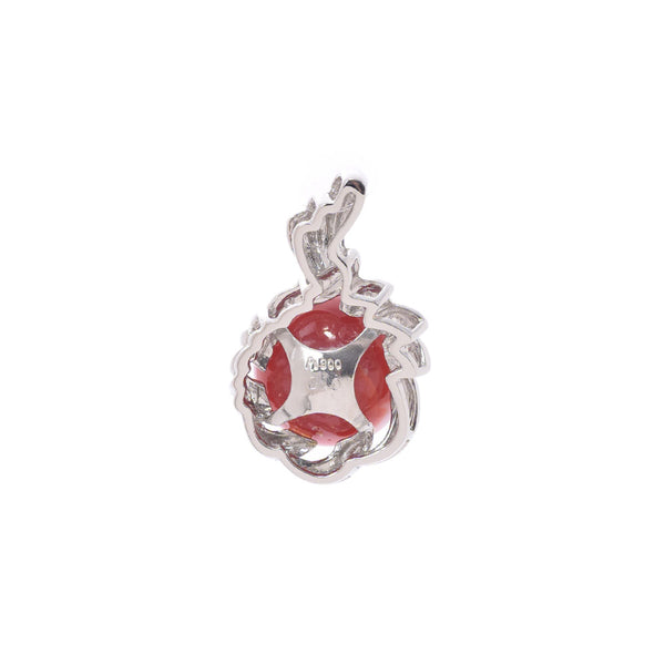 Other coral about 11mm diamond 0.10ct Ladies PT900 Platinum Pendant Top A Rank used Ginzo