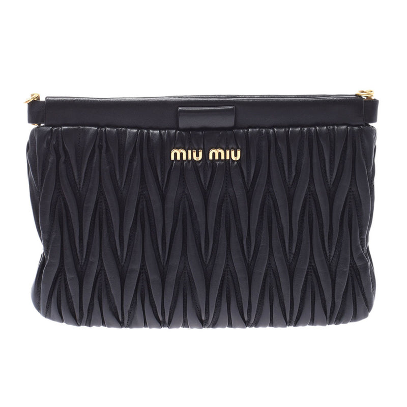 MIUMIU Miu Miu Materasse 2WAY Clutch Bag Black Gold Bracket 5BH356 Ladies Lambskin Shoulder Bag A Rank used Ginzo