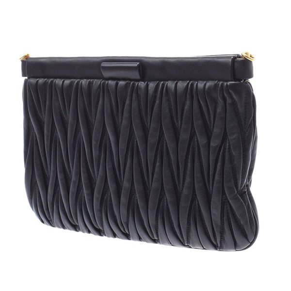 MIUMIU Miu Miu Materasse 2WAY Clutch Bag Black Gold Bracket 5BH356 Ladies Lambskin Shoulder Bag A Rank used Ginzo