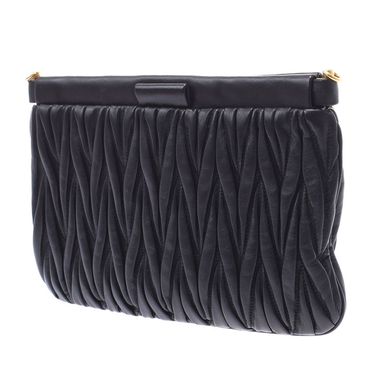 Miu Mumatherasse 2WAY Clutch Bag Black Gold Bracket Ladies Ram ...