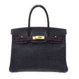 HERMES エルメス バーキン 30 パーソナルオーダー 黒/ピンク マットゴールド金具 D刻印(2019年頃) レディース シェーブル ハンドバッグ Aランク 中古 銀蔵