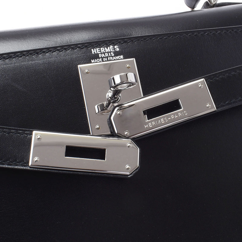 Hermes Kerry 28 embroidery 2WAY black silver hardware cardigan handbags ladies box