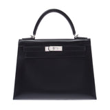 Hermes Kerry 28 embroidery 2WAY black silver hardware cardigan handbags ladies box