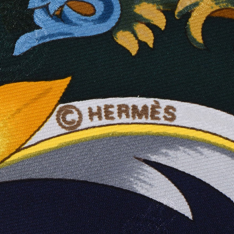 HERMES エルメス カレ90 ORGAUPHONE/パイプオルガンと機械仕掛けの楽器 紺系 レディース シルク100％ スカーフ Aランク 中古 銀蔵