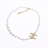 CHANEL Chanel Coco Mark 18 Years White Gold Bracket Ladies Fake Pearl GP Bracket Necklace A Rank used Ginzo