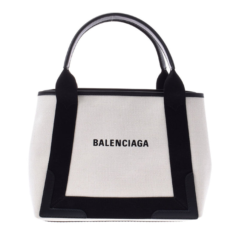Balenciaga Balenciaga海军低音S白色/黑色女士帆布/皮革手提包未使用的Ginzo