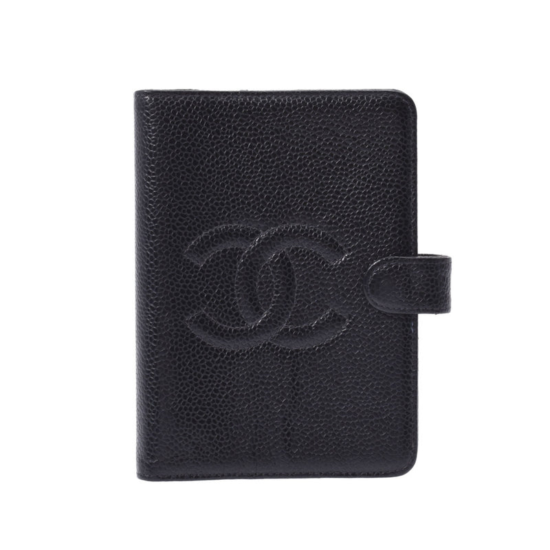 CHANEL Chanel Coco Mark Black Gold Bracket Unisex Cabia Skin Notebook Cover AB Rank Used Ginzo