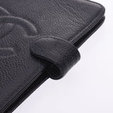 CHANEL Chanel Coco Mark Black Gold Bracket Unisex Cabia Skin Notebook Cover AB Rank Used Ginzo